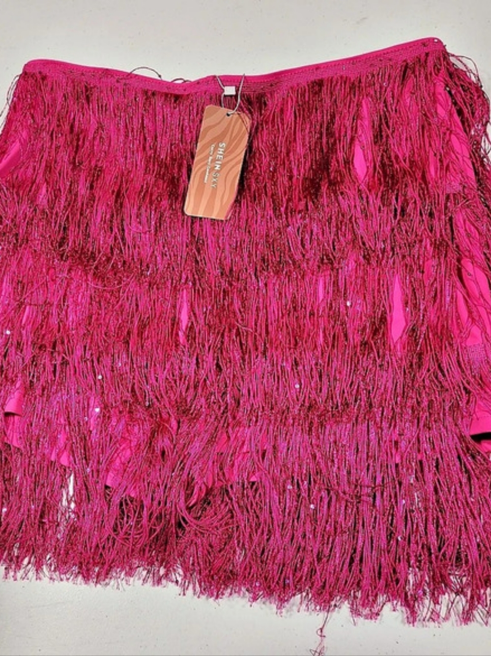SHEIN Fringe Mini Skort in Pink 1XL